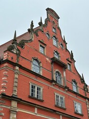 Fototapeta premium Low angle view of Hanseatic buildings in Wismar