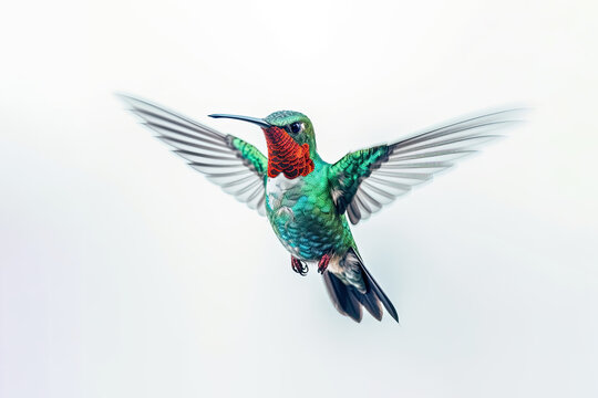 Humming bird hovering isolated on a white background. Generative AI
