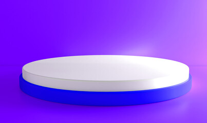 Realistic white 3D cylinder podium and blue background. Abstract minimal scene for products stage showcase, promotion display.