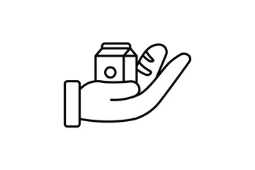 Food donation icon illustration. Hand with food. Icon related to charity. Line icon style. Simple vector design editable