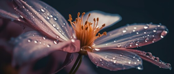 Delicate flower with raindrops. Generative AI