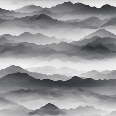 Seamless gray mountains fading into fog. AI generative