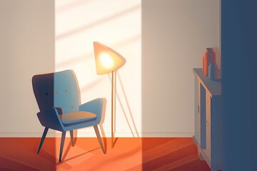 Interior design example of a living room with a white chair. Generative AI
