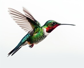 Obraz premium Humming bird hovering isolated on a white background. Generative AI