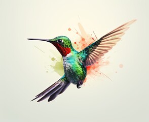 Fototapeta premium Humming bird hovering isolated on a white background. Generative AI