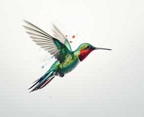 Humming bird hovering isolated on a white background. Generative AI