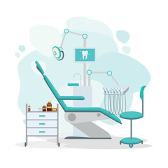 Modern dental office in a simple flat style. Dental technologies and equipment. Vector illustration isolated on white background.