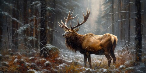 Elk in the Forest, Generative AI, Illustration