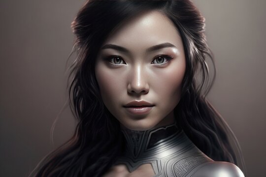 Beautiful Asian fembot created with generative ai