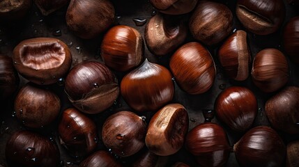 Obraz premium chestnut background with water drops. Close up