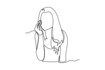 Single one line drawing woman cleaning her face with face soap. Bathroom activities concept. Continuous line draw design graphic vector illustration.
