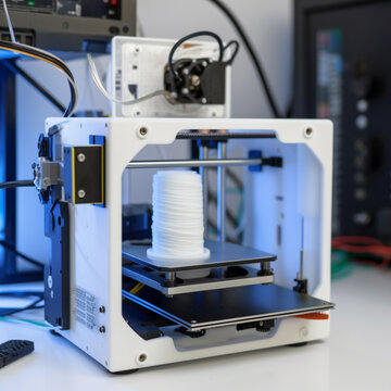 3D printing machine making industrial part. Generative AI