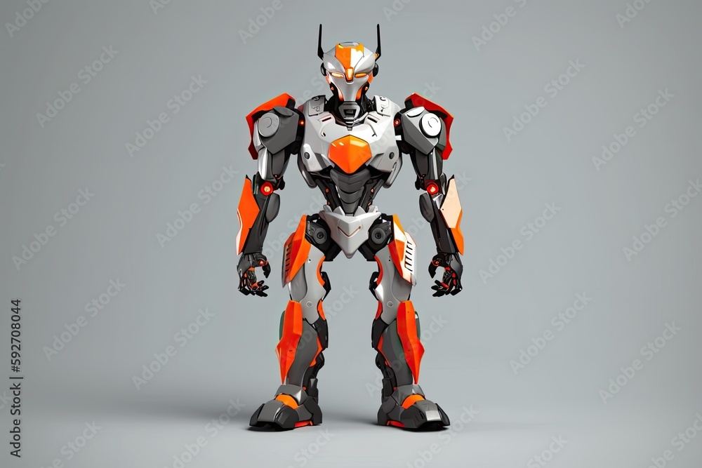 Poster an attractive robot or artificial intelligence with a cartoon character is shown on a gray backgroun