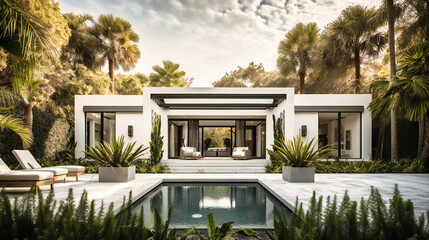 An impressive image of a premium summer villa, blending contemporary architecture and chic outdoor spaces for the ultimate summer getaway