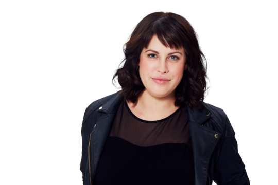 Fashion, smile and portrait of a woman with a casual outfit, confidence and positive mindset. Cosmetic, face and beautiful female model with stylish clothes isolated on a transparent png background