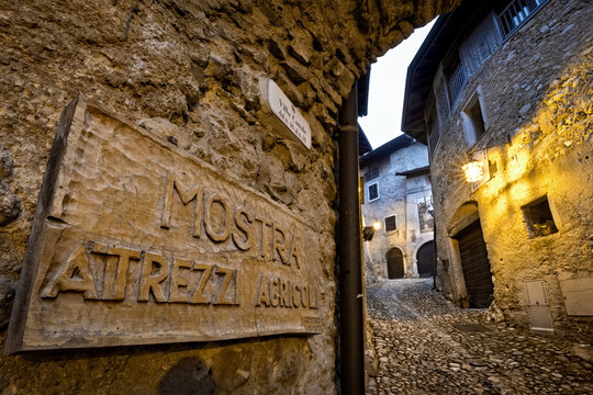 Medieval houses in the village of Canale di Tenno. Trentino, Italy.