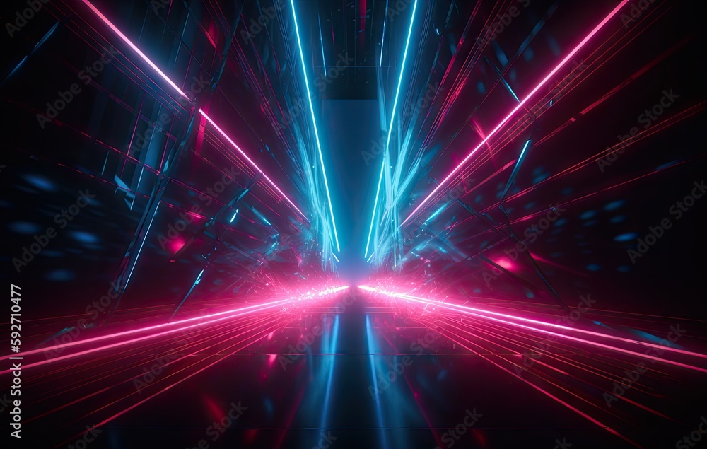 Poster abstract futuristic technology concept. neon hexagon tunnel modern background. fluorescent ultraviol