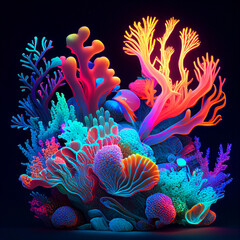 Fototapeta na wymiar a close up of colorfully colored coral reef scene. generative ai.