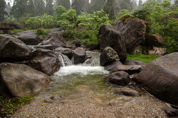 Fototapeta premium Long exposure photography of a beautiful landscape and a mountain river.