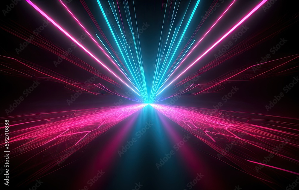 Poster abstract futuristic technology concept. neon hexagon tunnel modern background. fluorescent ultraviol