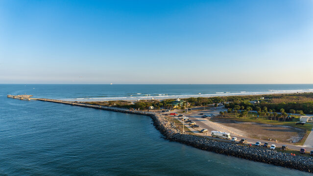 Jetty Park at Port Canaveral. Jetty Park, beautiful 35 acre park with a fishing pier, beach and RV campground. Cape Canaveral on Space Coast near Cocoa Beach.