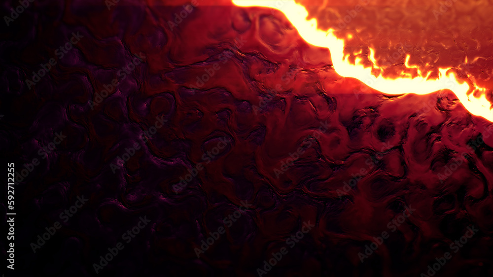 Poster blazing red and orange organic forms surface - abstract 3d rendering