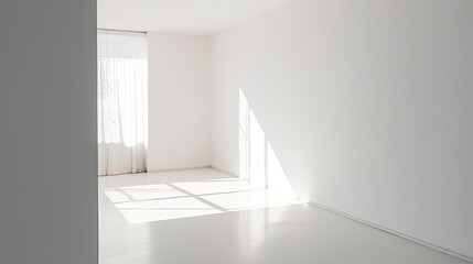 Fototapeta premium Empty room. Interior space, with shadows reflected by the bright daylight coming through the windows. Generative AI