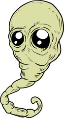 An alien creature with a big head, long tail and no mouth. Vector illustration