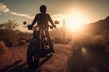 Fototapeta na wymiar Trip on a motorcycle. Generative AI