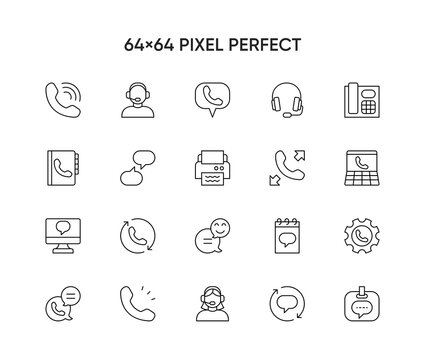 Call Center, Help, Support and Contact Vector Flat Line Icons Set. Phone Assistant, Online Help, Chat icon