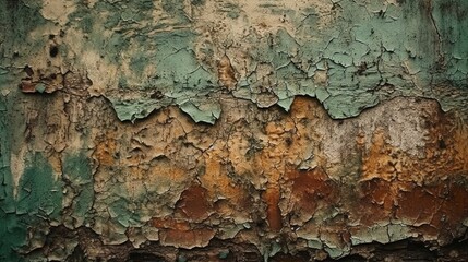 Brown green old concrete wall surface. Dark olive color. Close-up. Rough background for design. - obrazy, fototapety, plakaty