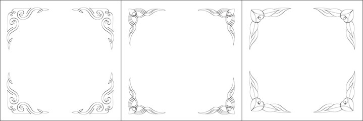 Set of three vector frames. Elegant black and white monochrome ornamental border for greeting cards, banners, invitations. Vector frame for all sizes and formats. Isolated vector illustration.