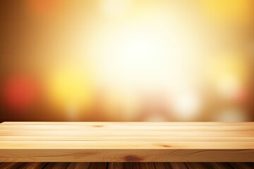 In a fuzzy, abstract restaurant and caf&eacute; backdrop, a wood table top is the only thing apparent. This picture might be montaged or used to advertise your products. Generative AI
