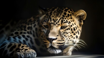 Close-up on a splendid specimen of leopard, ai generated