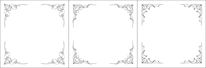 Set of three vector frames. Elegant black and white monochrome ornamental border for greeting cards, banners, invitations. Vector frame for all sizes and formats. Isolated vector illustration.