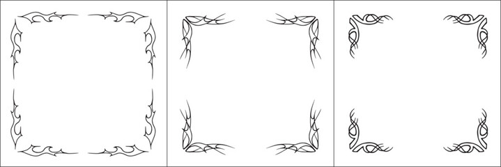 Set of three vector frames. Elegant black and white monochrome ornamental border for greeting cards, banners, invitations. Vector frame for all sizes and formats. Isolated vector illustration.