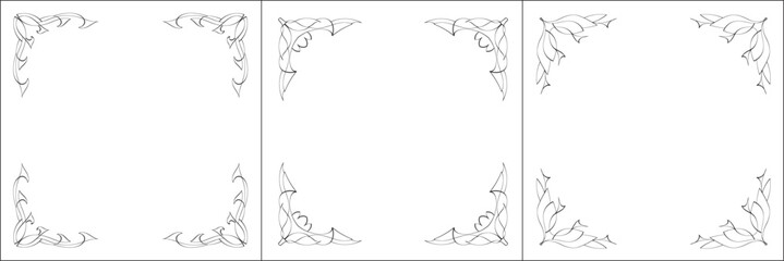 Set of three vector frames. Elegant black and white monochrome ornamental border for greeting cards, banners, invitations. Vector frame for all sizes and formats. Isolated vector illustration.