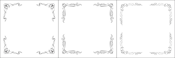 Set of three vector frames. Elegant black and white monochrome ornamental border for greeting cards, banners, invitations. Vector frame for all sizes and formats. Isolated vector illustration.