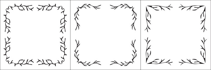 Set of three vector frames. Elegant black and white monochrome ornamental border for greeting cards, banners, invitations. Vector frame for all sizes and formats. Isolated vector illustration.
