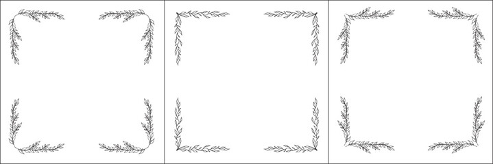 Set of three vector frames. Elegant black and white monochrome ornamental border for greeting cards, banners, invitations. Vector frame for all sizes and formats. Isolated vector illustration.