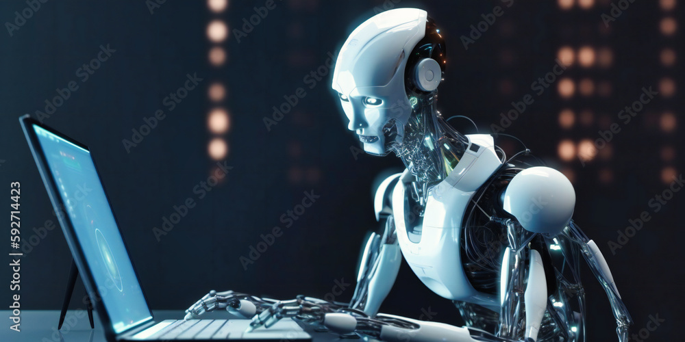 Poster robot that is looking at a computer screen,
