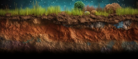 Naklejka premium Section of soil with underground water, layers of earth and rocks. Generative AI
