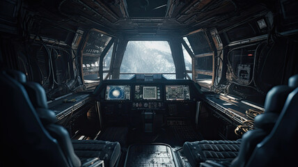 inside a spaceship created with Generative AI technology