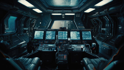 inside a spaceship created with Generative AI technology