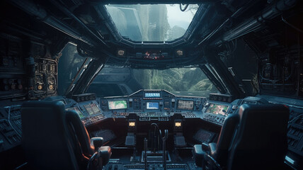 inside a spaceship created with Generative AI technology