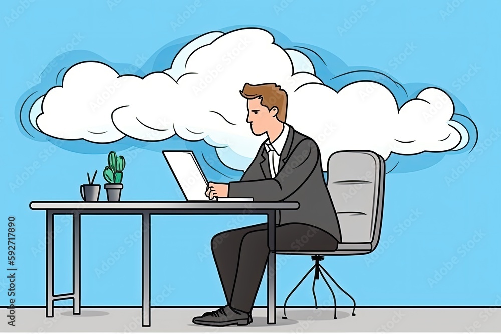 Poster modern remote work and personal data storage using cloud computing software. generative ai