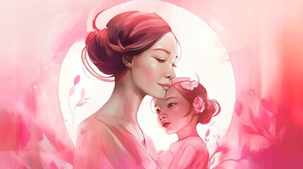 Fototapeta premium Illustration of happy mothers day with two Baby Ideas. Generative AI