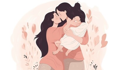 Minimalistic and clean Mothers day banner ideas where Mom is hugging her Child. Generative AI