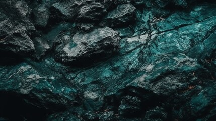 Blue green abstract background. Toned rough rock surface texture. Beautiful teal background with copy space for design