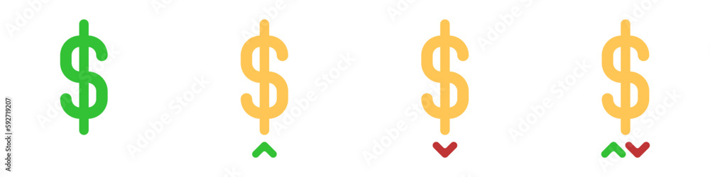 Poster dollars vector set. vector stock trading icon. graphs of currency growth and decline.